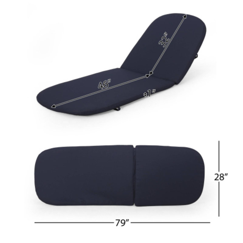 2Pc Navy Blue Chaise Lounge Cushion Set, 2, Navy