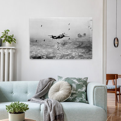 B-26 Martin Marauder Aircraft Dropping Bombs In Midst Of Enemy Flak Ww2 Classic Retro Vintage Architecture City Art