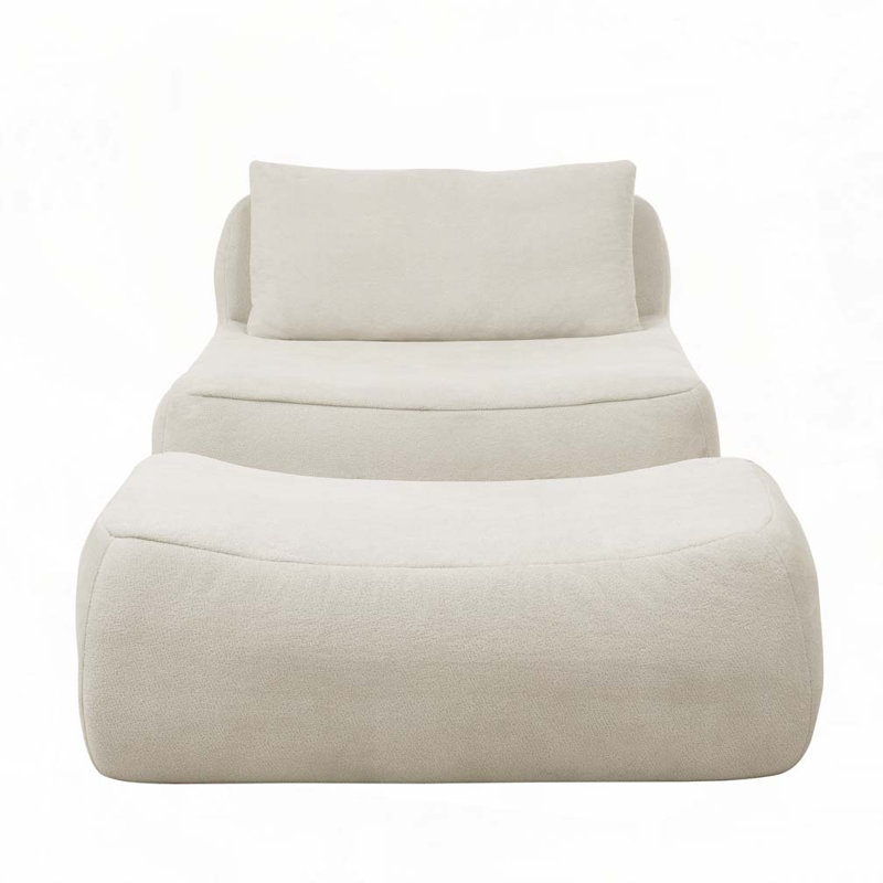 Fauteuil à billes en chenille avec repose-pieds en tissu, sans assemblage requis, Beige