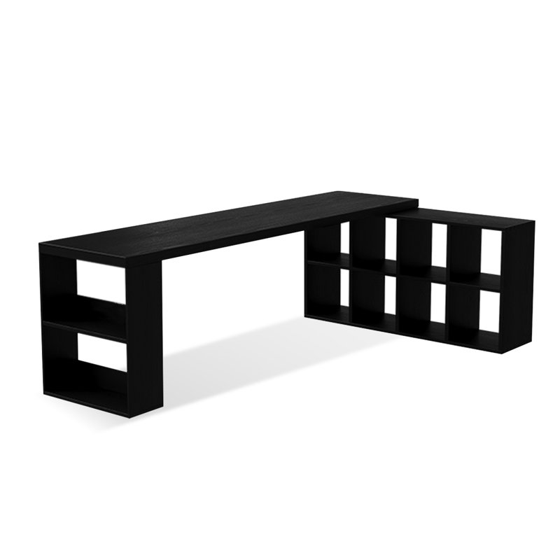 Bureau rectangulaire en bois massif noir, Retour à droite, H 29,53 po x l 86,61 po x P 23,62 po