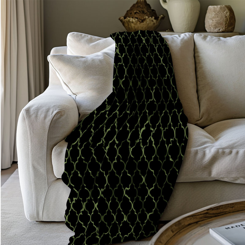 Olive rayée noire - couverture Sherpa de qualité supérieure 1 pièce, Grand lit