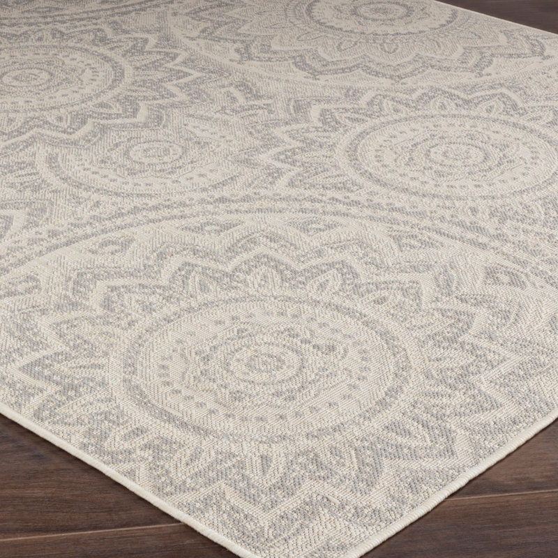 Grey Modern Outdoor Rug, Floral Stain Resistant Easy to Clean Rug For Patio, Balcony, Decks & Garden, Rectangle 160 x 213 cm