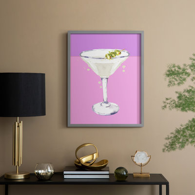Neon Martini Framed Print - Solid Wood