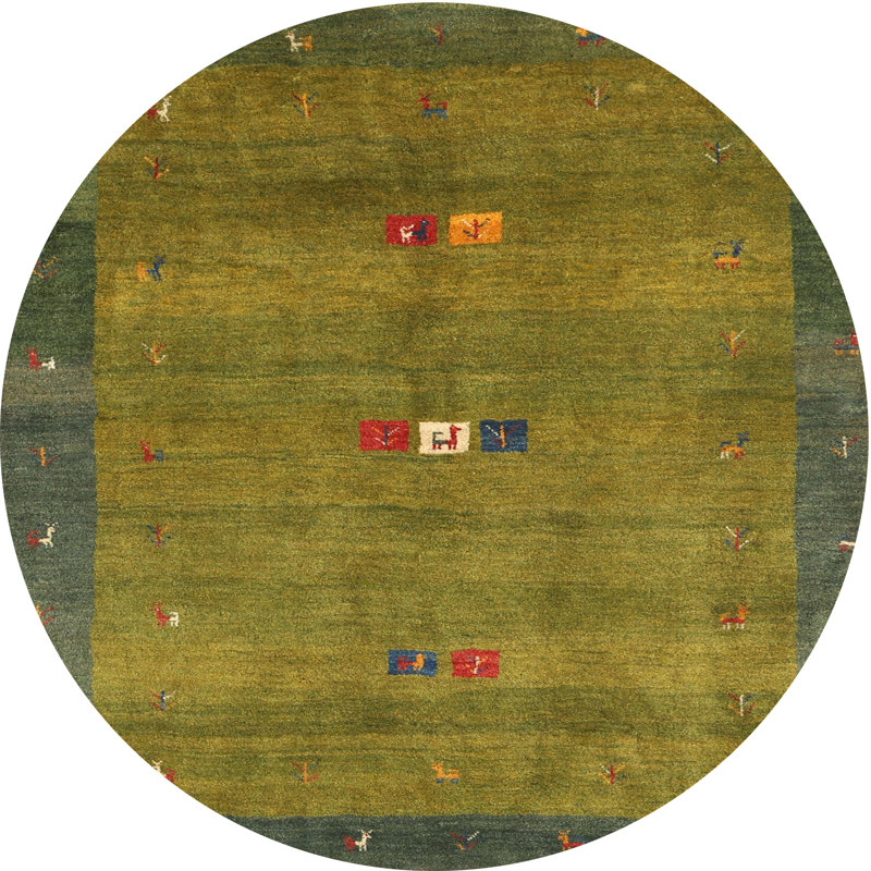 Tapis contemporain vert / gris, Rond 5 pi