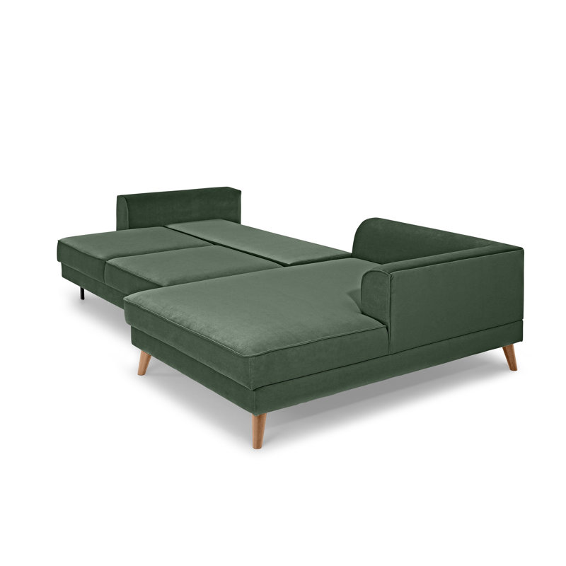 Knizair 4 Seater Sofa Bed, Dark Green, Beech, Right Hand Facing
