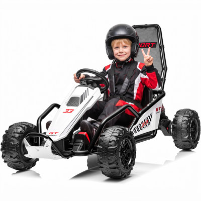 Kart électrique 24V 400W pour enfants avec amortisseurs, harnais de sécurité, musique Bluetooth et 2 vitesses, 6 à 12 ans