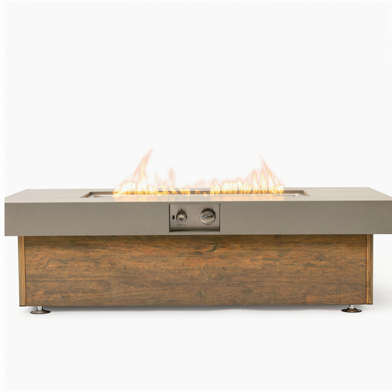 48-inch Iron Fire Pit Table with Wood Grain Surface