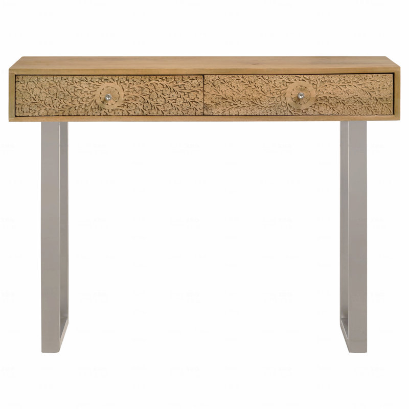Console naturelle et argentée à 2 tiroirs
