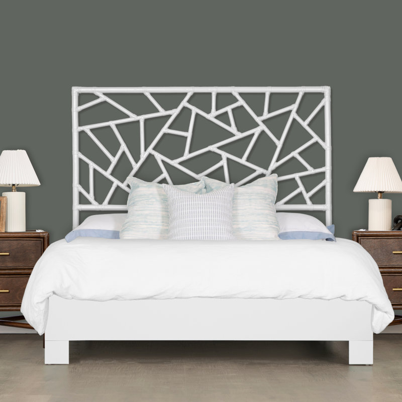 Tiffany Wicker/Rattan Open-Frame Headboard, White, King