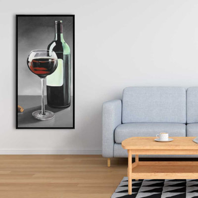 Bottle of Burgundy - Gray Gastronomy Framed Canvas Decor