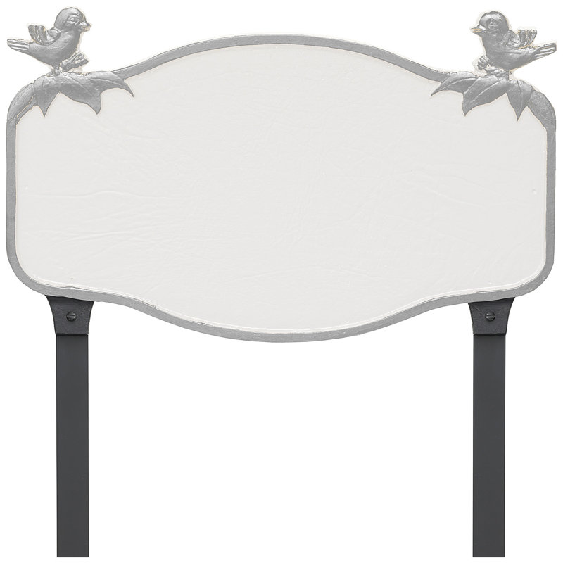Plaque d'adresse mésange avec piquets de pelouse, Blanc / argent, Oui
