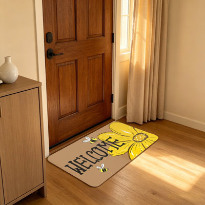 Bee Sunflower Welcome Door Mat, 20"x 32", Indoor Outdoor Use