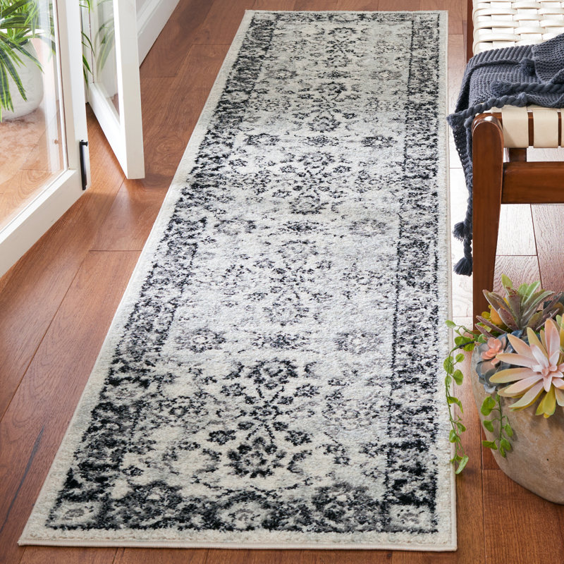 Tapis ivoire / noir Tulum 281, Tapis de couloir 2 pi x 9 pi