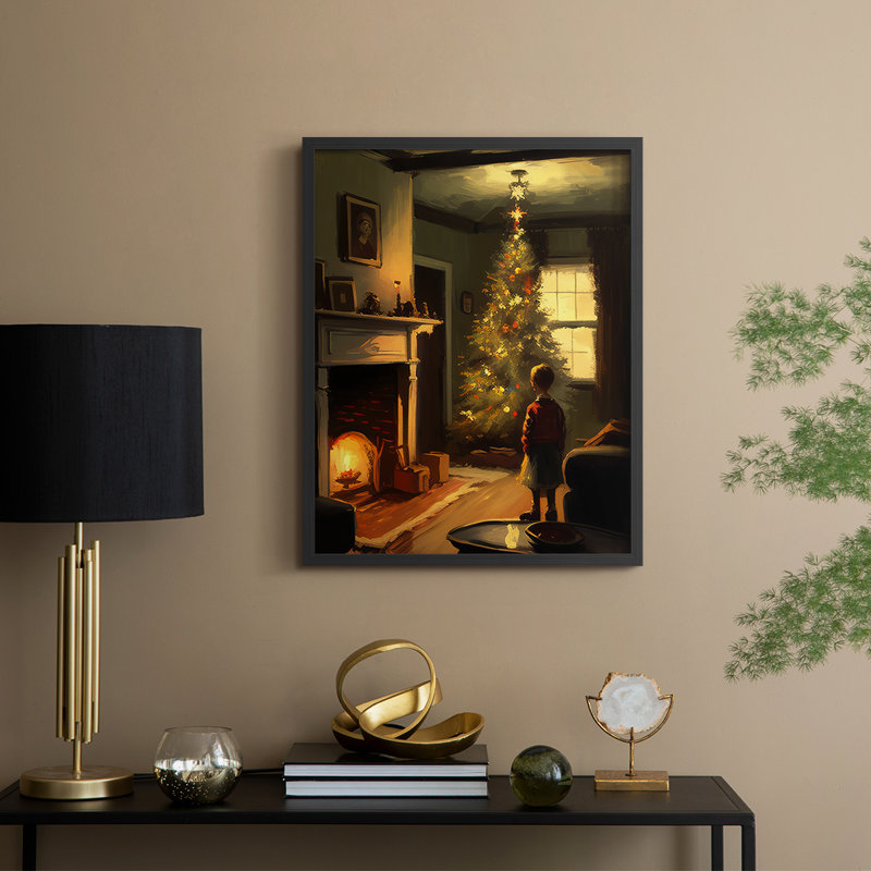 «Christmas Holiday», reproduction d'art encadrée DCV - bois massif, Noir, noir, noir, noir, H 21 po x l 17 po