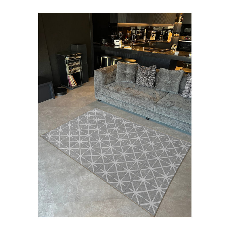 Tapis mauve à motif tissé lavable Mosso, 4'7" x 6'7"