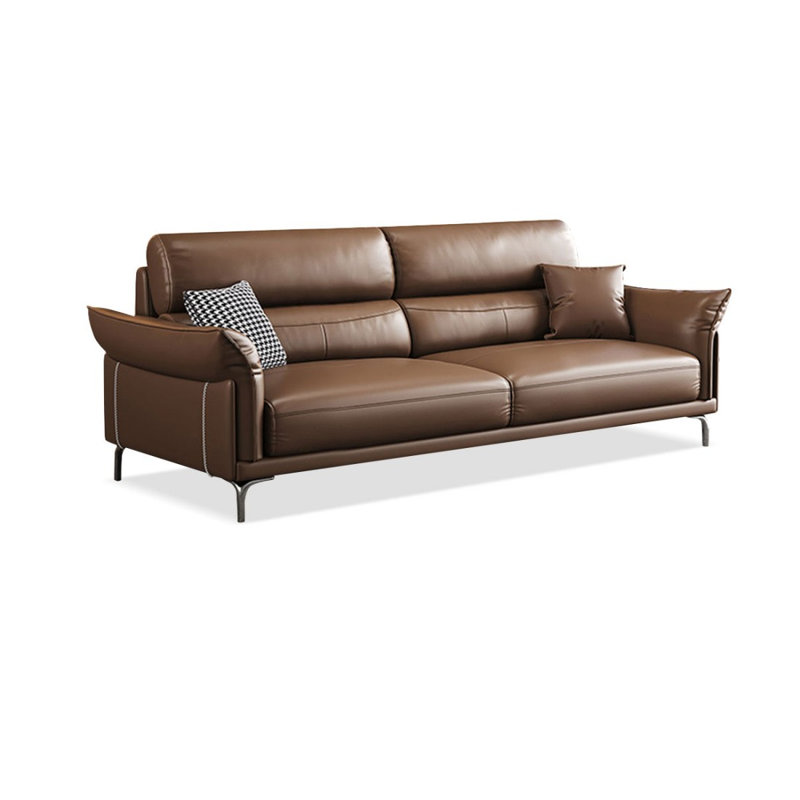 Causeuse coussin en cuir véritable café clair, H 33,46 po x l 70,87 po x P 35,43 po, Café clair