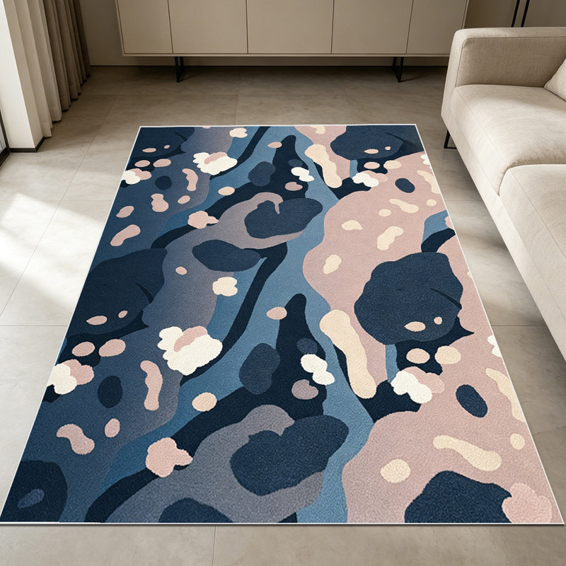 1PC Abstract Muted Navy Blush Irregular Spot Pattern area rugs for Living Room, Soft and Comfortable, Suitable for all seasons, easy-to-maintain, machine washable Indoor floor mat, Under Table Farmhouse suitable for dining room, bedroom, entryway,