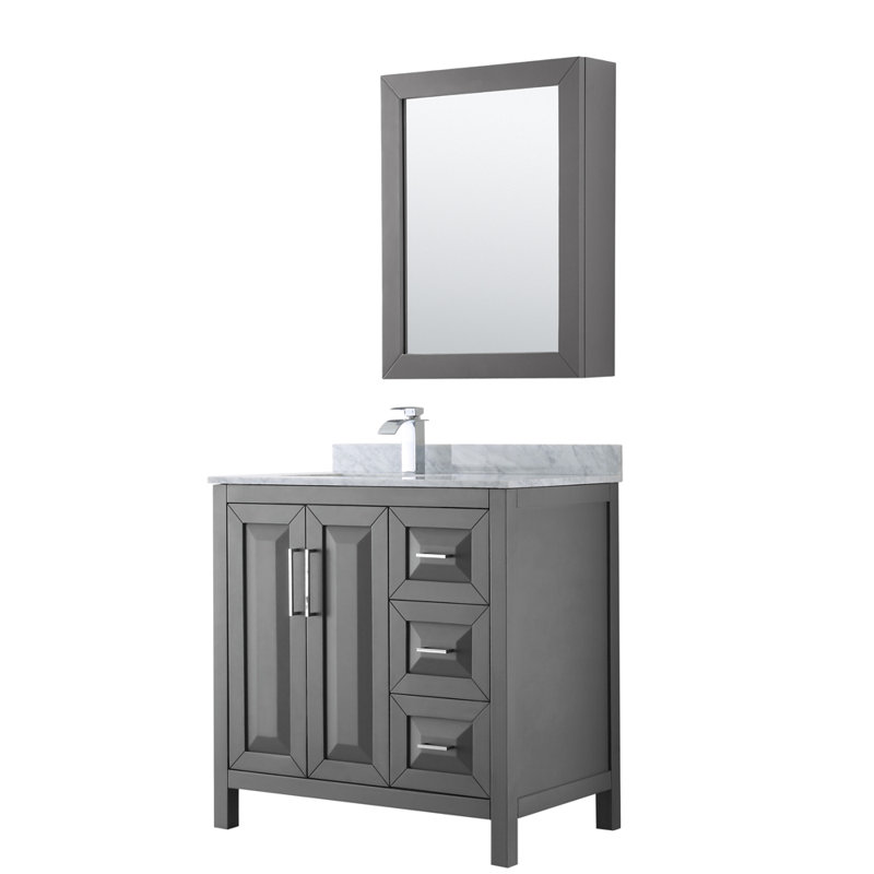 Daria 36'' Dark Gray Bathroom Vanity with Stone Top and Mirror