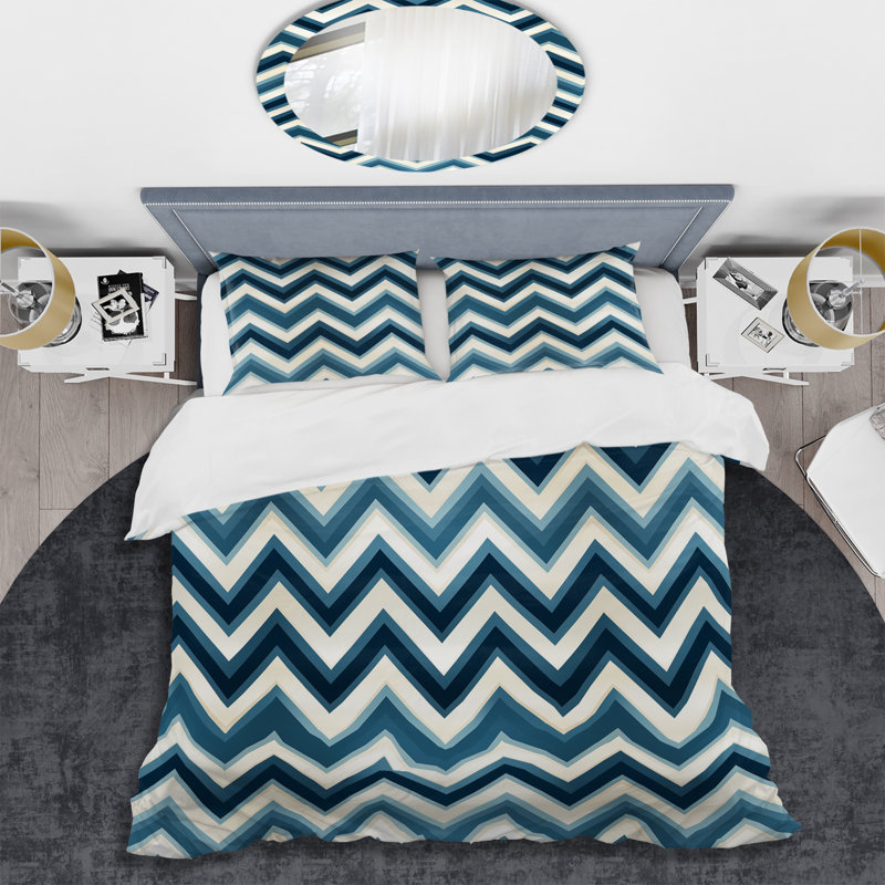 Ensemble de housse de couette en microfibre bleu et blanc, Housse de couette pour grand lit et 2 taies décor