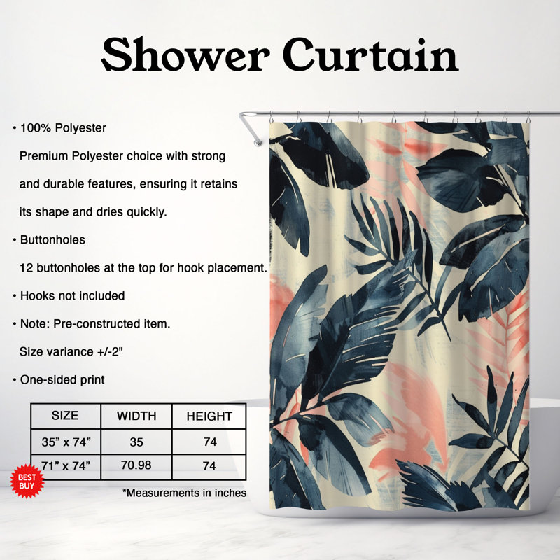 Paradise Motifs - Rideau de douche standard 1 pièce, H 74 po x l 71 po