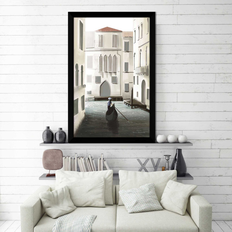 «Venice Moment» par Omar Escalante - Peinture, Cadre noir, H 39,5 po x l 27,5 po x P 0,75 po