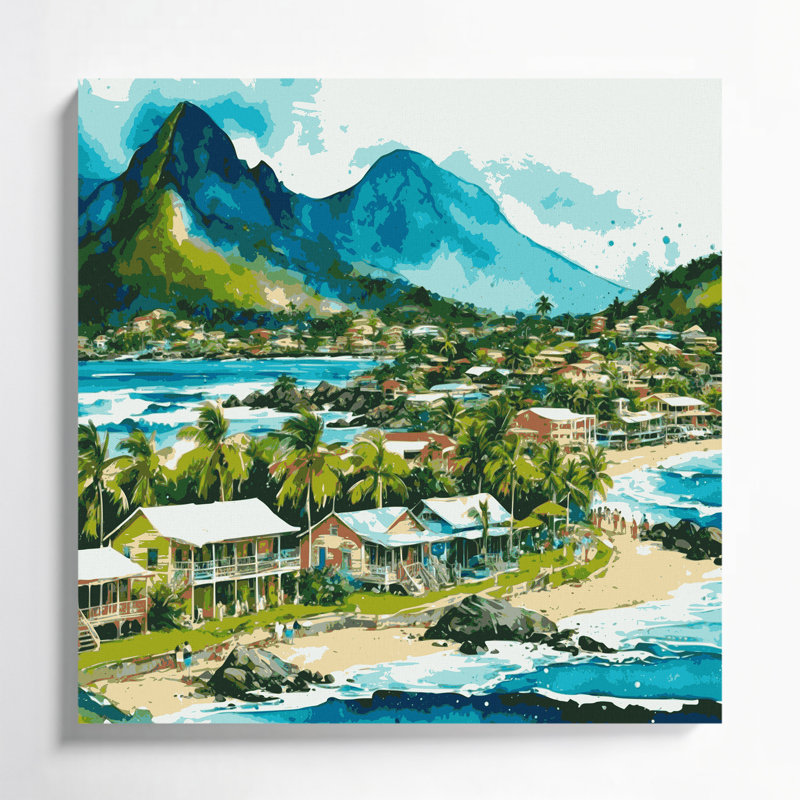 Art mural sur toile vert avec villes en Jamaïque, H 12 po x l 12 po