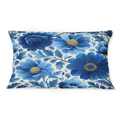 Cobalt Blue Floral Transitional VI - Transitional Lumbar Pillow