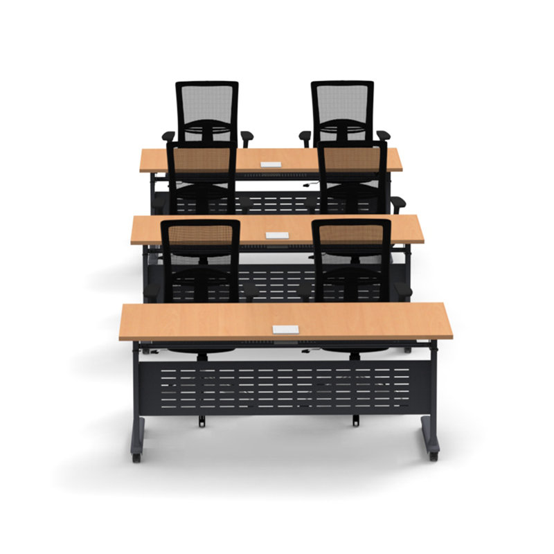 Rectangle 6 Person Flip Top 72'' L Modular Training Table and Chair Set with Casters and Modesty Panel and Cable Management