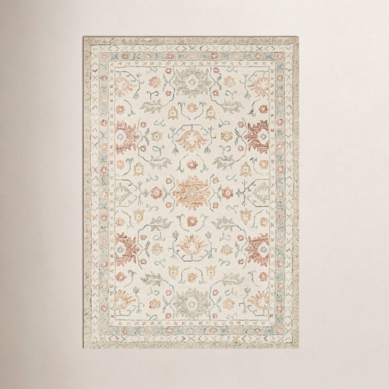 Aden Ivory Rust Hand-Hooked Wool Oriental Rug, Rectangle 8'6" x 12'