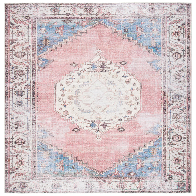 Adelene Oriental Ivory/Pink Area Rug, Square 6'7"
