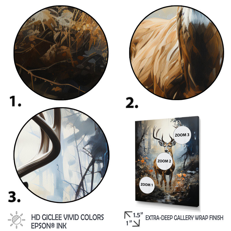 Kure Deer Dappled Twilight - reproduction sur toile, Encadrement doré, H 32 po x l 16 po x P 1 po