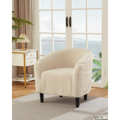 Méridienne en velours avec dossier ergonomique en forme de U - Fauteuil d'appoint moderne en tonneau avec accoudoirs incurvés, siège en mousse haute résilience, pieds stables pour le salon, la chambre à coucher, le bureau, la réception