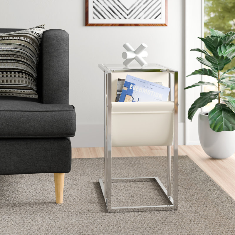 Flannagan Accent Table, C-shaped, End, Side, Snack, Living Room, Bedroom, Metal, Pu Leather Look, Chrome