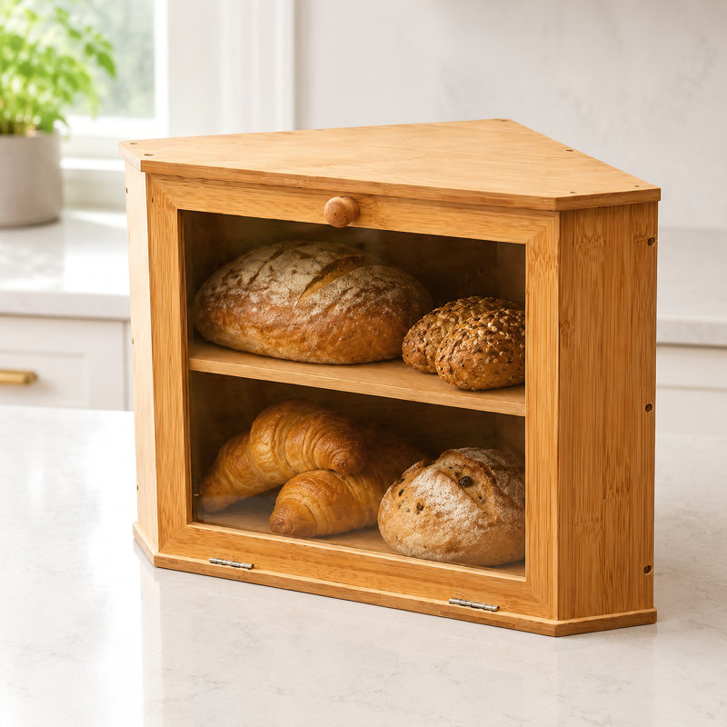 Boîte à pain en bois avec porte transparente et étagères pour comptoir de cuisine