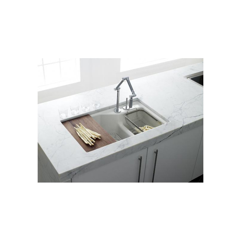 Indio® 33" L x 21.125" W Double Basin Undermount Kitchen Sink with Accessories, Ice Gray, 3 hole