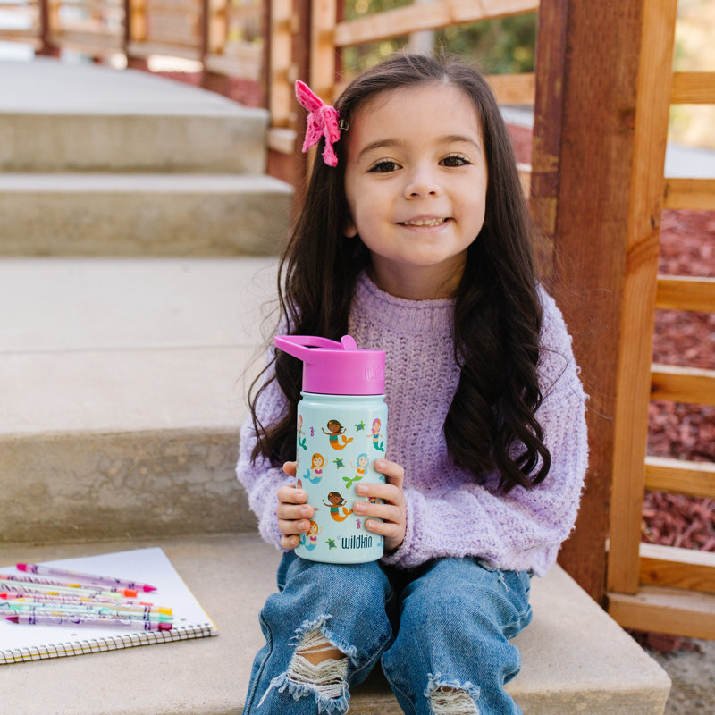 Wildkin Kids 14oz Stainless Steel Water Bottle – BPA-Free, Leakproof, Insulated, Easy-Clean - Mermaids, Mermaids