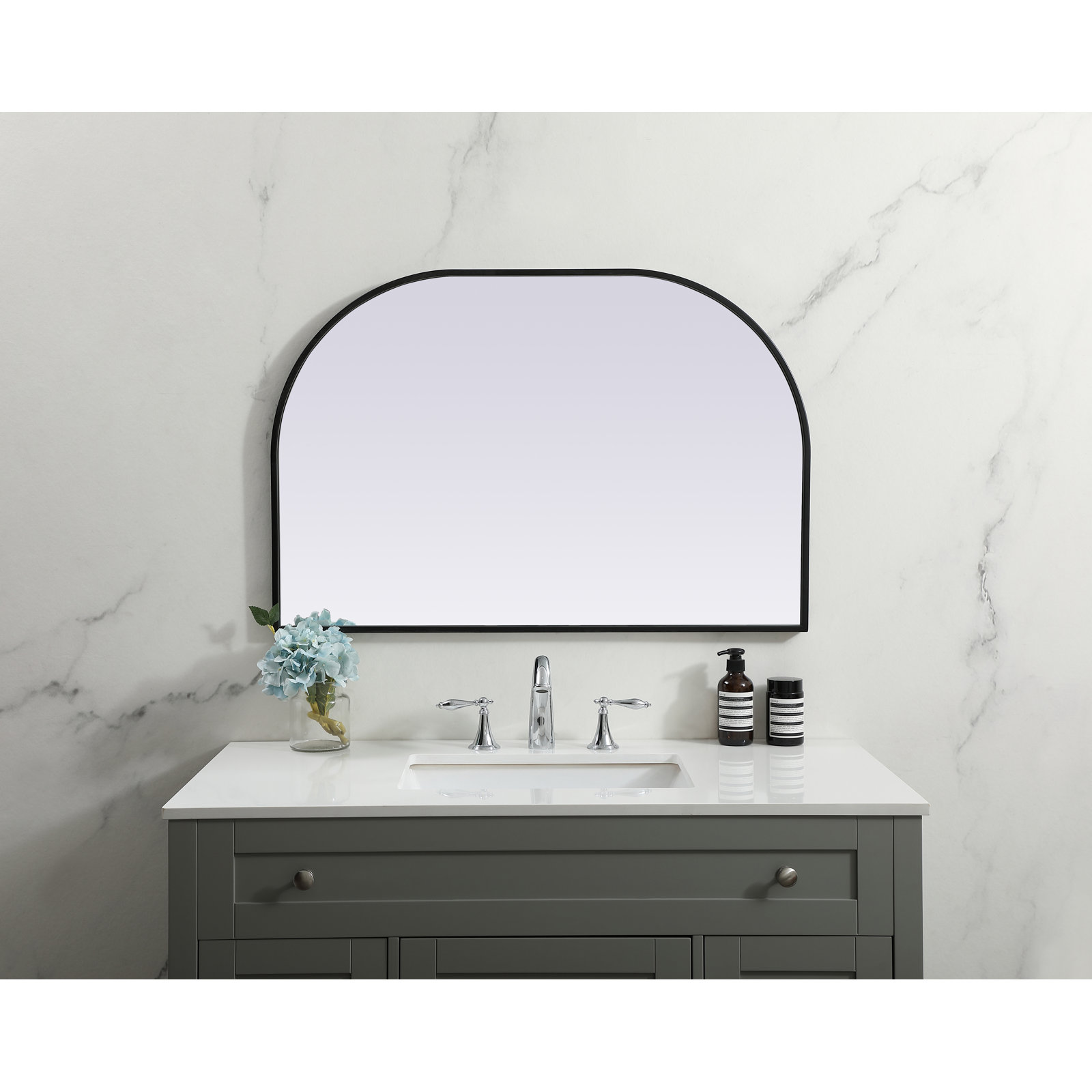 Sabine Metal Wide Arch Wall Mirror, Black, 24" x 36"