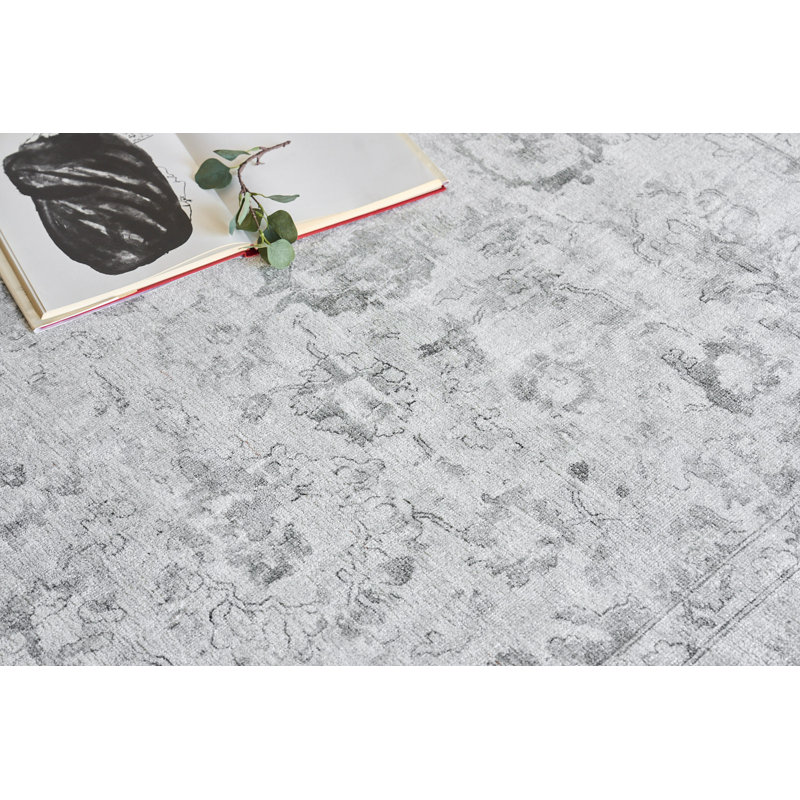Rectangle Oriental Hand Loomed Wool/Bamboo Slat/Seagrass Area Rug in Ivory/Silver, Rectangle 10' x 14'
