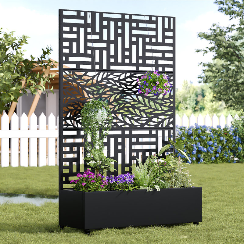 Indoor/Outdoor/Decor/Garden Two-Tone Planter Box with Lattice Panel Trellis Privacy Screen, 1