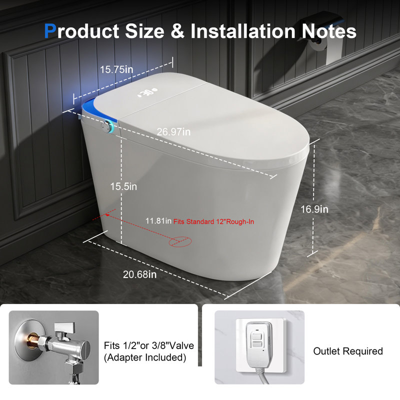 Toilettes intelligentes modernes sans réservoir avec bidet intégré et chasse d'eau sans contact, White