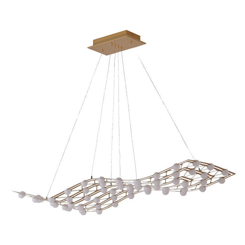Lustre 57 lumières DEL dorées à intensité variable avec diffuseurs en acrylique blanc