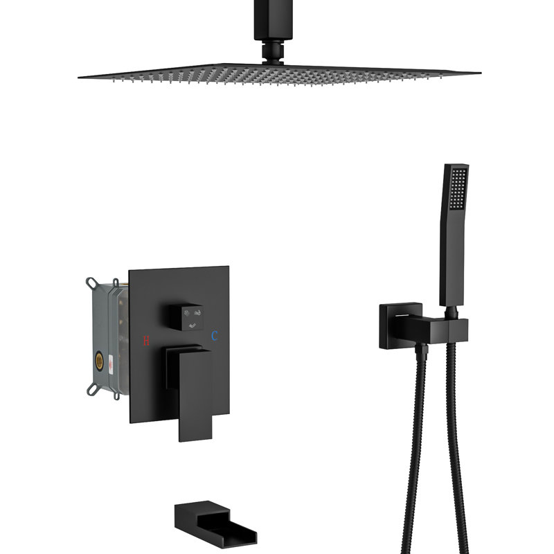 Oil Rubber Bronze Shower Accumulation - 12 Inch Ceiling Mount Waterfall Tub Spout 3 Function Rainfall & Handheld Showers Valve Easy Installation Cleanliness System In Oil-Rubbed With Simple Install