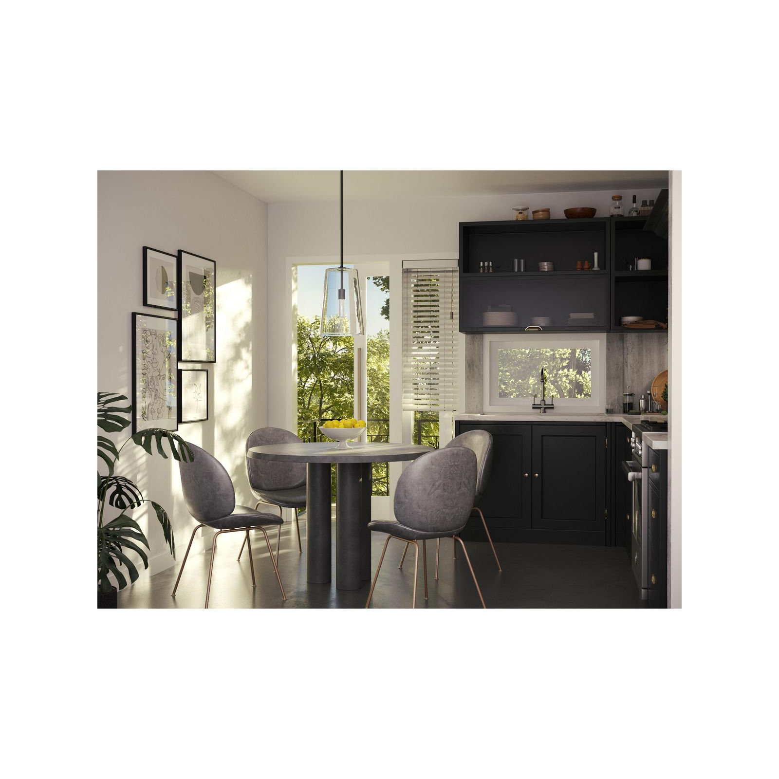 Selena Single Light Glass Dimmable Pendant, Black, 15.88" H x 10.5" W x 10.5" D