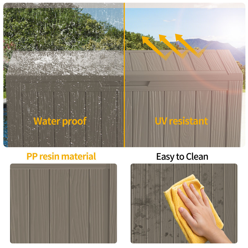 Decksplore 90 Gallons Water Resistant Resin Lockable Deck Box, Gray
