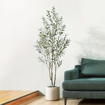 Artificial Olive Trees,  Tall Fake Olive Trees For Indoor, Faux Olive Silk Tree,  Olive Plants With  Planter For Home Decor And Housewarming Gift, 1 Pack