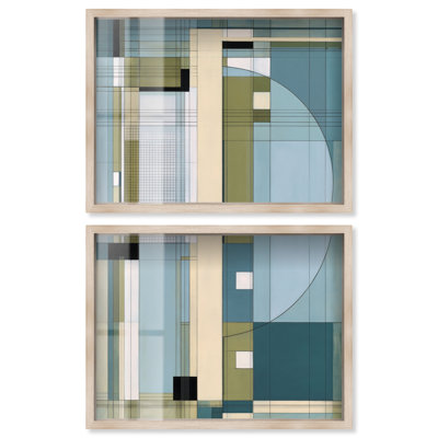 Ensemble de décoration murale de bureau avec impression verticale sous cadre, style Blueprint III, par Art Remedy, cadre blond, 40 x 30