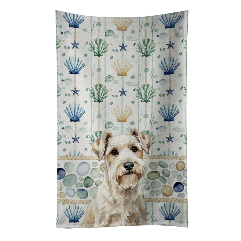 Sealyham Terrier Coastal Sea Glass Kitchen Towel, Sealyham Terrier