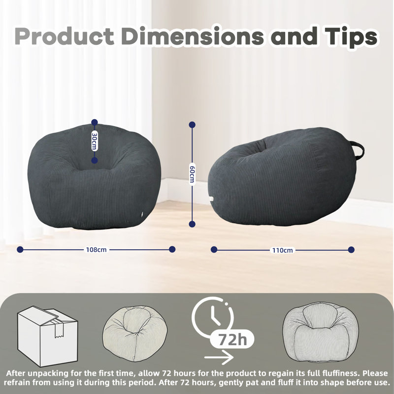 Beanbag Sofa, Round, Grey