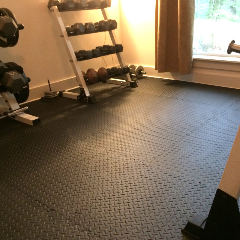 Carreaux de sol en mousse à motif de losanges de 5/8 po pour salle de sport, Noir