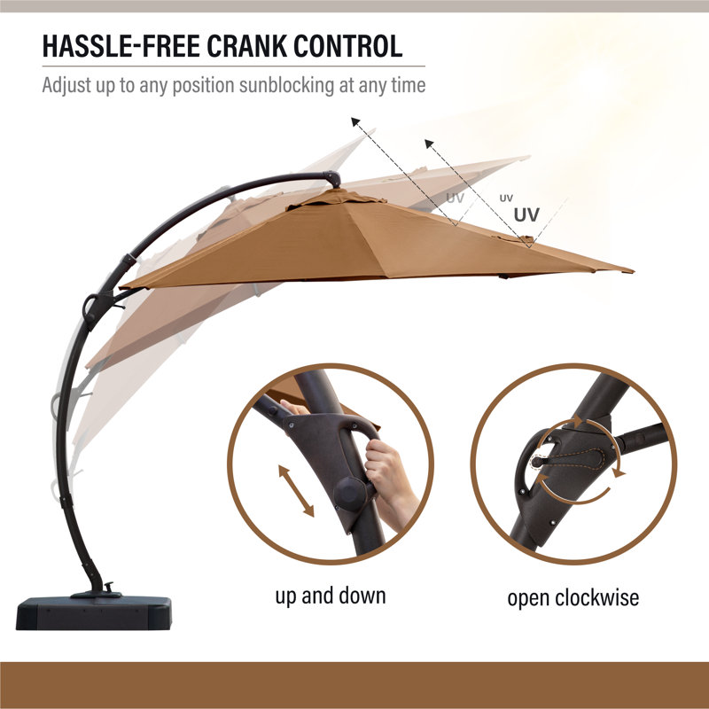 Tan 11 FT Cantilever Patio Umbrella with Base and 360° Rotation